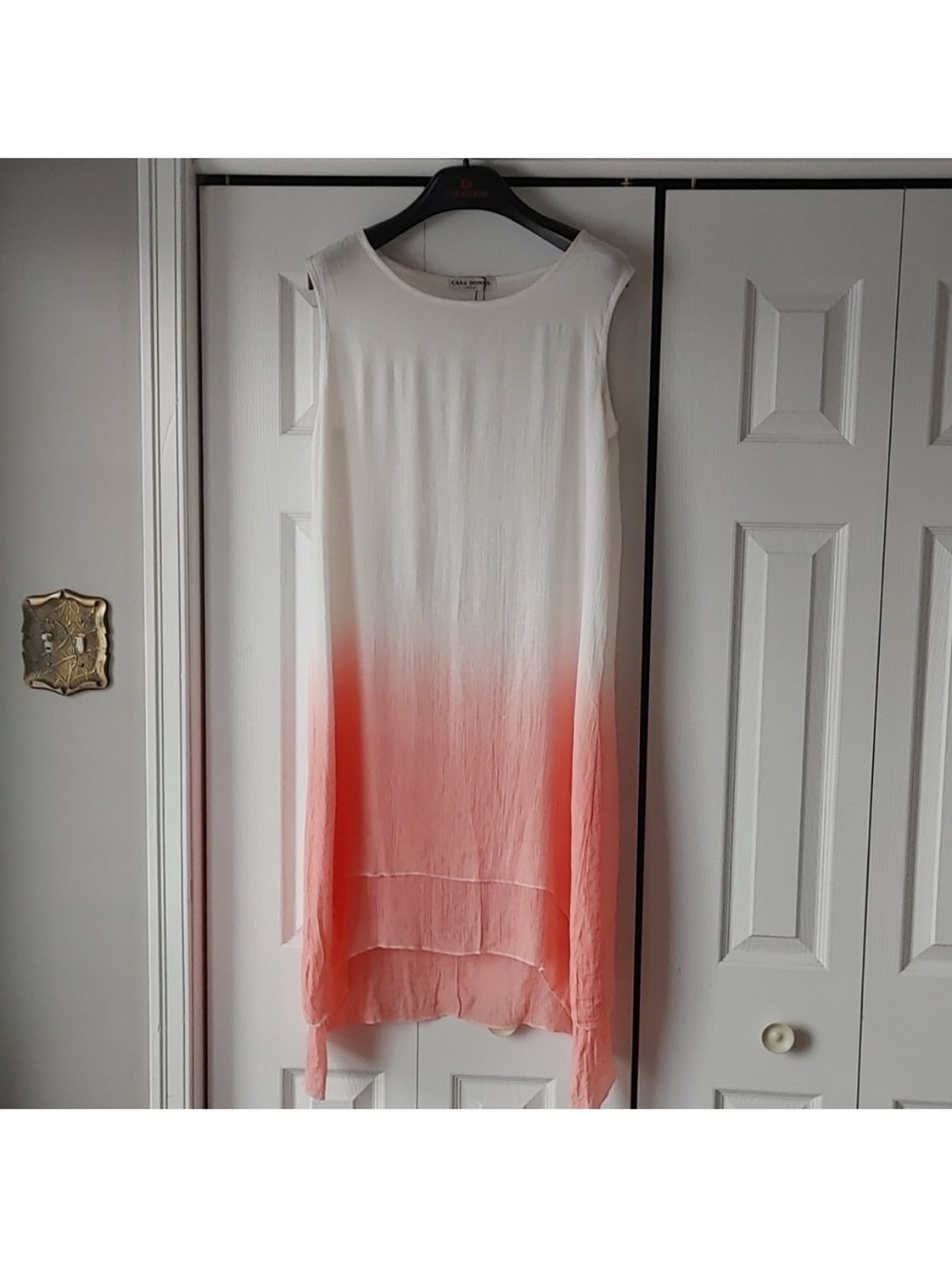 Casa Donna Ombre Dip-Dye Dress in White and Coral